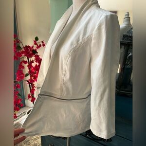 Chico's White Convertible Peplum Denim Zip-JacketConverts to Crop Sz 1 Med 8/10